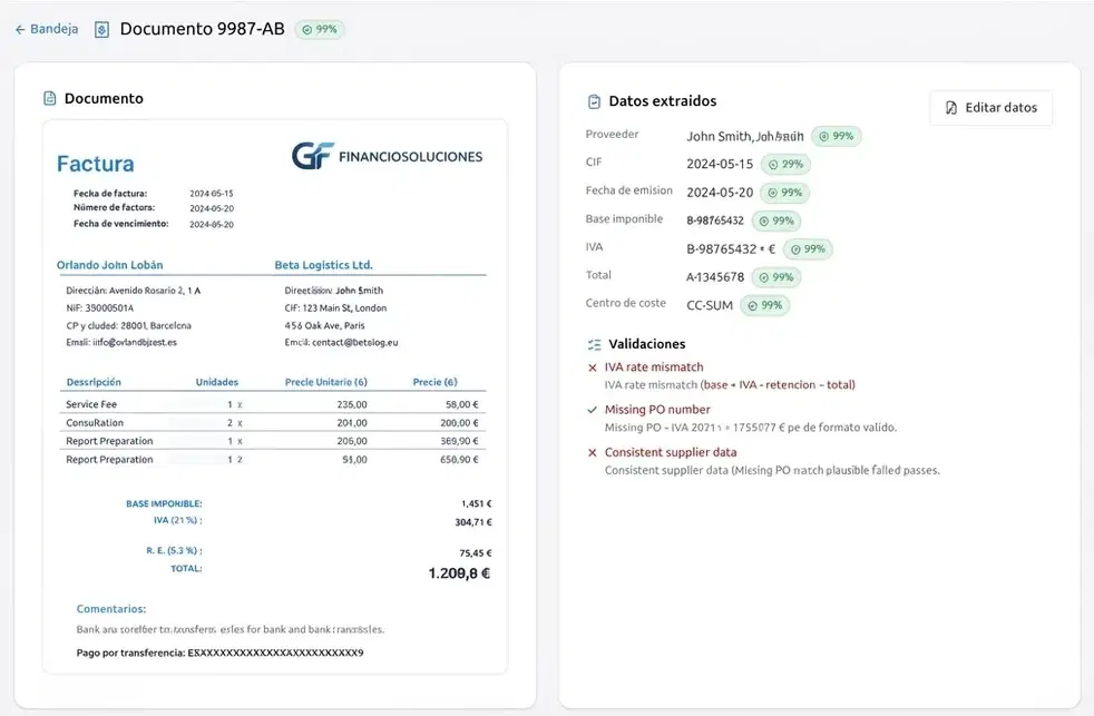 Contalia AI, lectura y validación automática de facturas